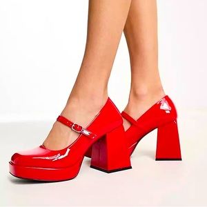 ❌SOLD❌ Monki - ASOS patent platform square toe heels in red